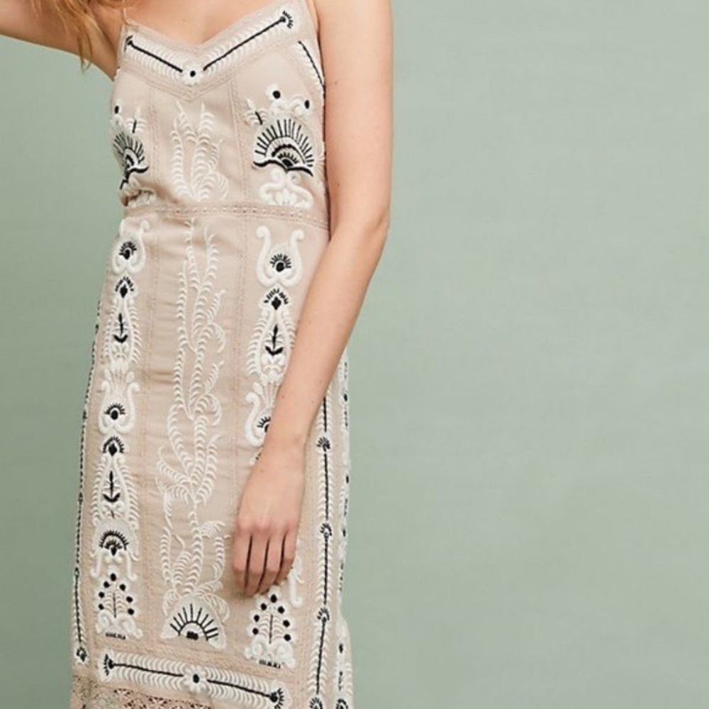 Anthropologie Maeve Embroidered Sleeveless Midi Slip Dress XS - *FREE* Shipping - Picture 2 of 12